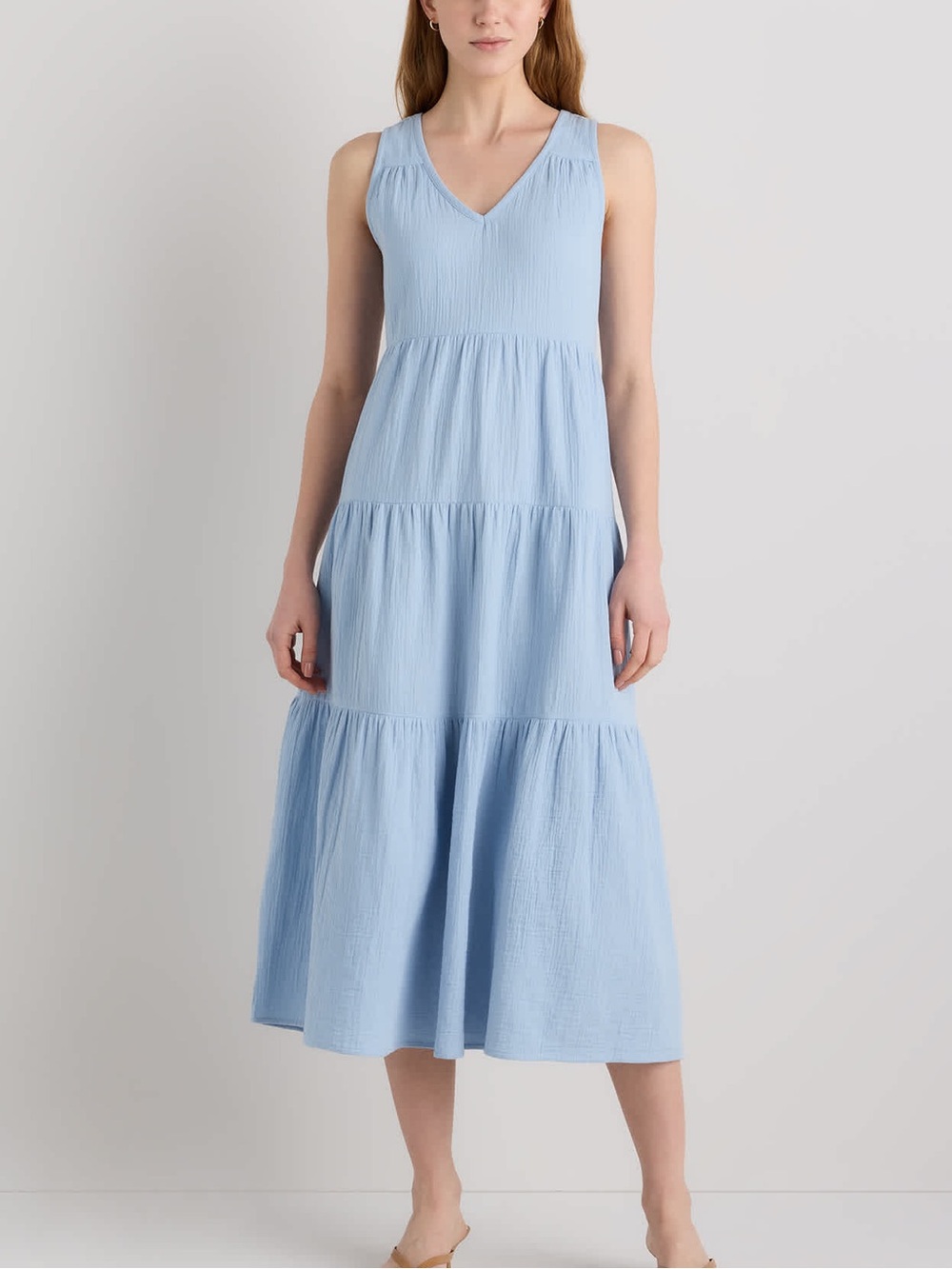 Quince 100% Organic Cotton Gauze Tiered Maxi Dress XS